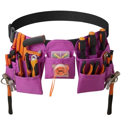 KOYYTO 19 Pocket Tool Belts - Gardening Belt with Quick Release Buckle Adjustable Utility Belt Work Apron for Men and Women for Gardening Electrician Carpenter Construction Tool Belt Gifts (Purple)