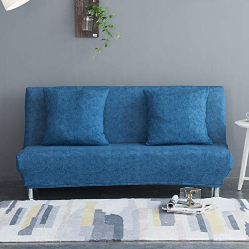 Monba - Funda de sofá cama con patrón de lino, plegable, sin brazos, con diseño de futón, poliéster, azul oscuro, XL:195-225cm