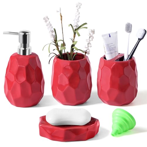 Ceramic Bathroom Accessories Set 4 PCS,Bathroom Toothbrush Holder Set,Soap and