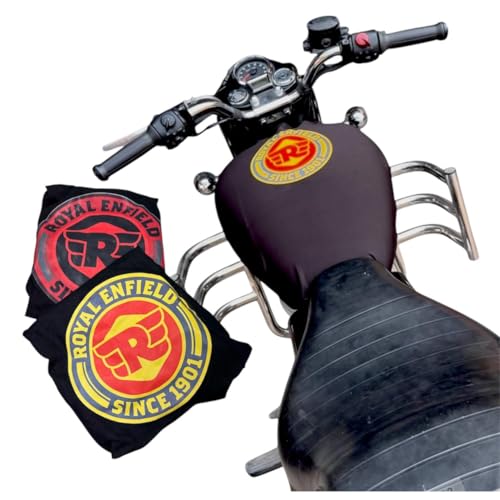 Image of Arhaan Art Modification Bullet Meteor Petrol Tank Cover Black,Universal FIT Stretchable Fabric, Since 1901 Logo