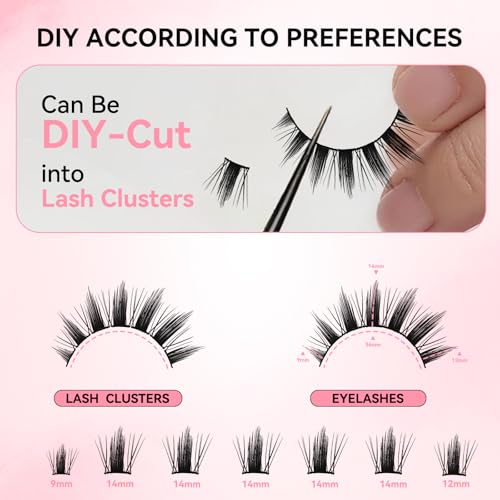 uCoolMe Lashes Lash Clusters Fairy False Eyelashes 6 Pairs Can Be DIY-Cut into Lash Clusters C Curl - WideSpan Natural Look Spiky Lashes Ultra-Thin Black Band(Hana,Like Fairy) - Image 3