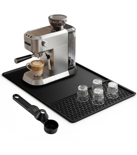 ​Silospire Kaffeemaschine Abtropfmatte aus Silikon, 2-in-1 Kaffeematte 60 x 40 cm, Hitzebeständig & Rutschfest, Schnelltrocknende Trockenmatte für Kaffeemaschine, Küche & Coffee Bar, Schwarz