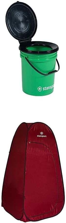 Stansport Bucket-Style Portable Toilet & Red Pop Up Privacy Shelter Bundle