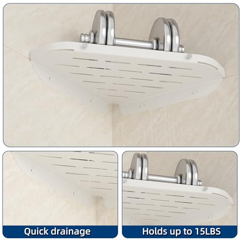 Neodrain Shower Corner Shelf SUS304 Stainless Steel Shower Organiser No Drilling White Shower Caddy with Hooks Shower Storage for Bathroom Kitchen - Image 2