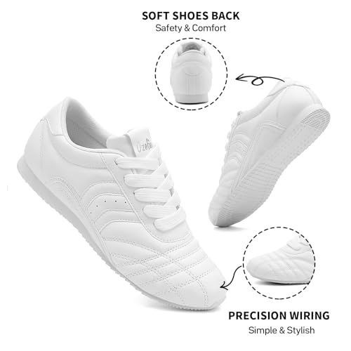 Women's Athletic Sneakers - White Leather Tennis Walking Shoes for Gym Casual Wear | Lightweight Comfortable - Image 3