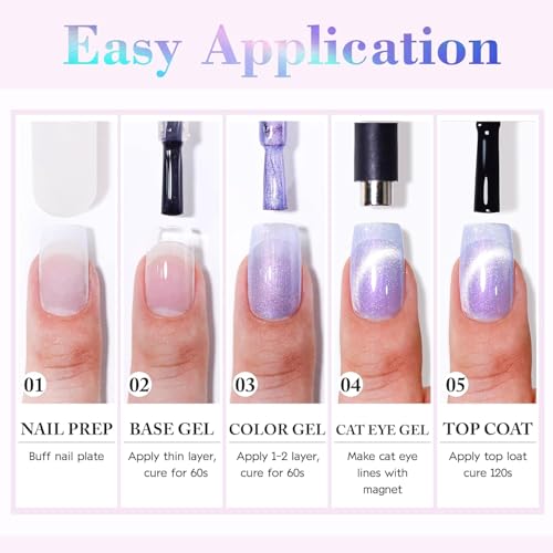 Image of THR3E STROKES Cat Eye Gel Nail Polish Set for Pink Brown Glitter Holographic Cat Eye, Salon Gel Manicure and Nail Art DIY at Home, Bright Moonlight (AURORA)