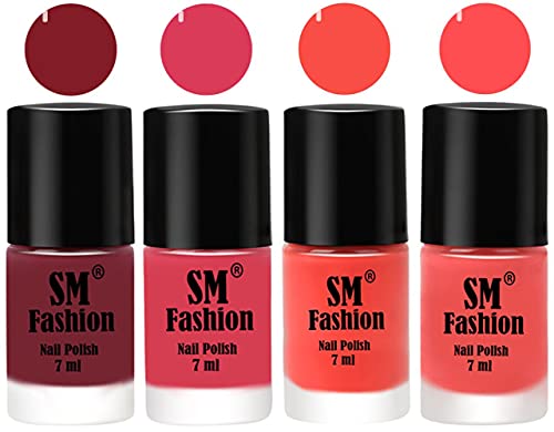 Image of Nail Polish Combo Set (Pack of 4) Quick Dry Gel Finish Nail Paint | Lip,Rose,Coral,Peach Pink | 7 ml Each