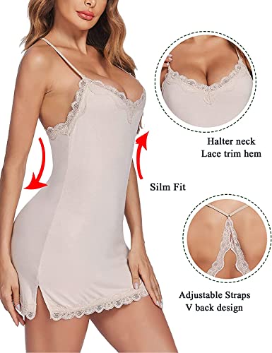 Image of Avidlove Womens Nightgown Sexy Lace Sleepwear V Neck Full Slip Chemise Lingerie Cotton Night Gowns Babydoll Sleepshirt