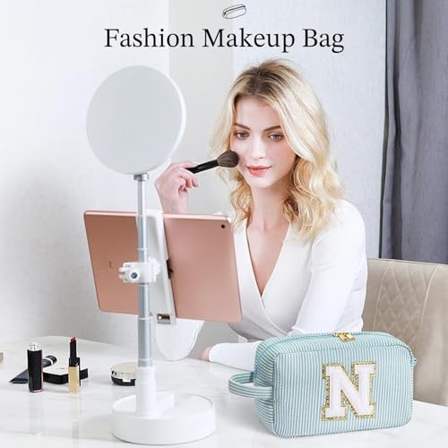 Image of YOOLIFE Personalized Gifts for Mom - Initial Makeup Bag Cosmetic Bag Toiletry Pouch, Personalized Birthday Gifts for Mom Grandmother Stepmother, Mother In Law Gifts, Mothers Day Gifts, Green N