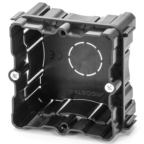 Caja de mecanismos empotrable color negro, con un diseño discreto. Ideal para instalaciones eléctricas, mejora la estética de cualquier espacio.