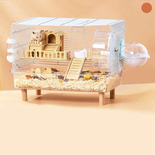 ハムスターケージ クリア 飼育ケージ 大きい 小動物ケージ 通気性 可愛い モモンガケージ トレーデザイン 木脚マット付き 広々タイプ 耐久性 組立簡単 モルモットケージ 豪華 掃除やすい 2階 ハムスターハウス 脱出にくい クリア2 47x30x37cm