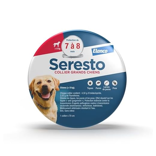 Seresto Collier Grands Chiens – Collier anti puces et anti tiques pour grands chiens de plus de 8 kg – Collier Seresto pour chien 7 à 8 mois de protection, réduit le risque de leishmaniose – Gris