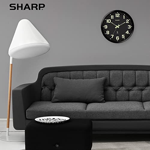 Sharp Glow In The Dark Atomic Analog Wall Clock - 12" Clock With Black Frame - Sets Automatically - Battery Operated - Easy To Read - Easy To Use – See Day Or Night! #TOP5