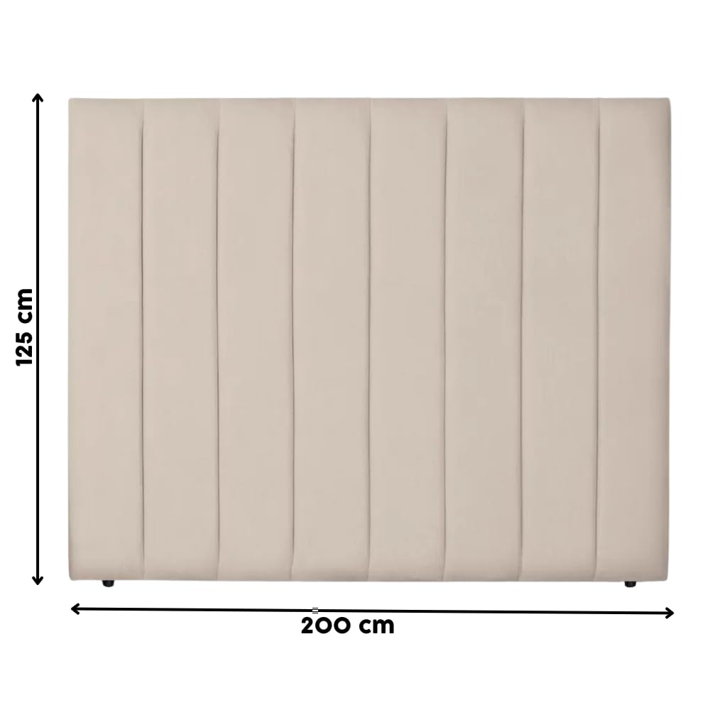 Ventadecolchones - Cabecero Tapizado Acolchado de Dormitorio Franjas Verticales Largo en Tela Antimanchas Crudo y Medida 200 x 125 cm para Camas de 180 ó 200