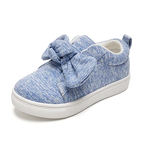 Image of FUNKYMONKEY Toddler & Little Kids Casual Sneakers Tennis Shoes for Girls | Cute Bowknot Design, Soft Elastic Band Lightweight Slip-On Shoes, Non-slip TPR Sole, Perfect for Daily Wear and Playtime