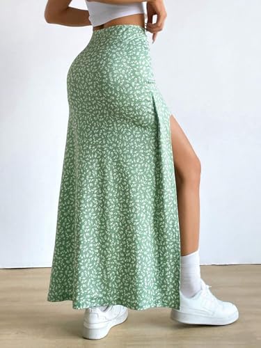 EARKOHA 2025 Skirts for Women Women's Ditsy Floral Full-Print Slit Skirt, Casual Holiday Wear Green XS2