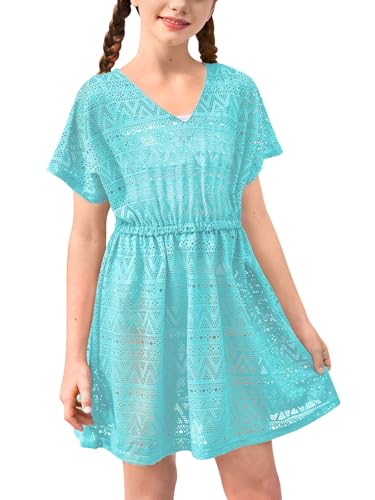 Image of BesserBay Girls Summer Crochet Bat Sleeve Swim Cover Up Kids Fashion Hollow Out Beach Dress 5-14 Years