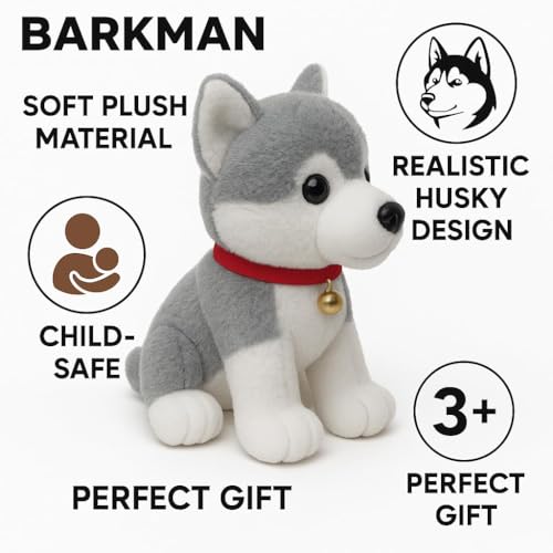 Image of Fun4you - Siberian Husky Dog - Plush Soft Toy - Ultra Soft Stuffed Animal for Kids & Dog Lovers - Grey & White - 30 cm