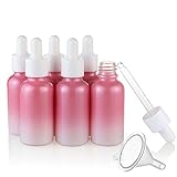 1 oz (6 Pack) Gradient Shining Pink Coated Glass Dropper Bottle With White Caps 30ml Refillable Empty Bottles for Essential Oils,Chemistry Lab Chemicals, Hair Oils,Travel Container Use