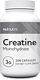 Nui Nutra Creatine Monohydrate Pills | 3G | 200 Capsules | Muscle Mass, Strength, and Performance...