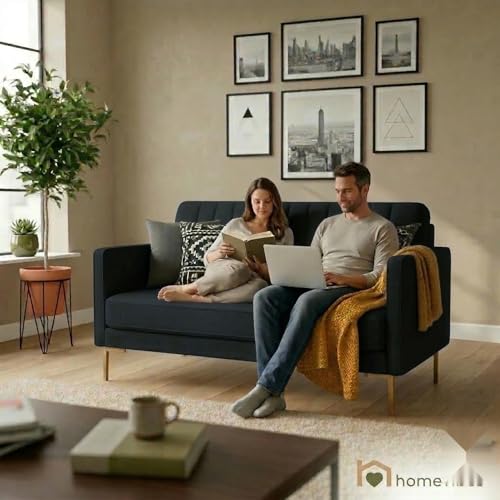 Image of Velum 3 Seater Sofa for Living Room & Office | Premium Fabric Upholstery | Solid Wood Frame | Comfortable Seating | 3 Years Warranty (Black, 2 Seater Sofa)