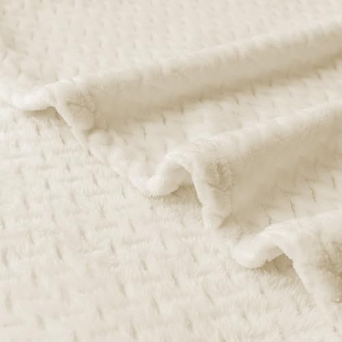 Oversized King Fleece Blanket 120x120 Inches, Seamless Soft Cozy 3D Jacquard Flannel Blanket 10'x10' Extra Large for Bed, Sofa, Couch, Travel & Camping, California King Throw, Beige Leaf
