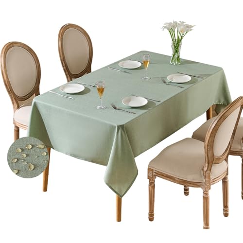 Nappe en toile cirée rectangulaire, 80 x 120 cm, lavable, imperméable et anti-taches, aspect lin, pour mariage, anniversaire, fête, verte 1