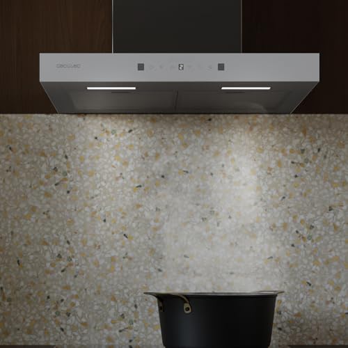 Cecotec Dunstabzugshaube 60 cm Flux TT 605500 Glas Weiß A++. 70W, Front aus weißem Glas, Niedriger Verbrauch, Absaugleistung 550m3/h, Touch-Steuerung, 3 Stufen, LED-Licht, Aktivkohlefilter