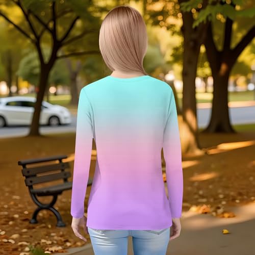 Girls Long Sleeve Gradient T-Shirt Soft Crewneck Top Comfortable Casual Lightweight Fall Tee for Kids2