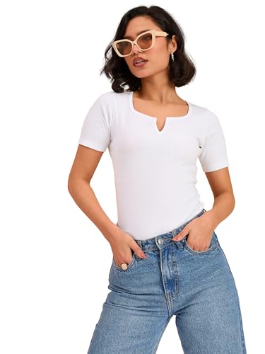 Image of barcino Beige Ribbed V-Neck Short Sleeves Top