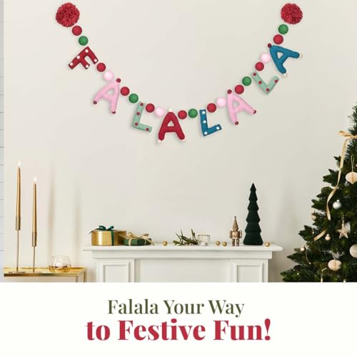 Image of Folkulture Christmas Garland for Mantle Decorations, 72 Inches Wool Felt Ball Garland for Xmas Party, Holiday Home Decor & Wall Decorations, Easy to Hang Garland Christmas Decor (Falala)