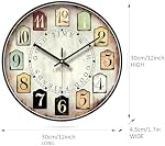 European Style Silent Non-Ticking Round Classic Clock Retro Quartz Decorative Battery Operated Wall Clock for Living Room Kitchen Home Office 12 inch