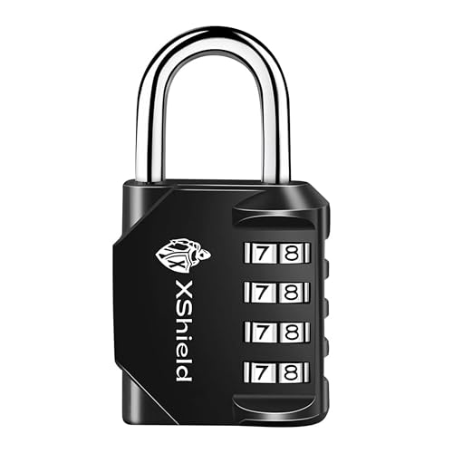 XShield 4-Digit Combination Padlock | Heavy-Duty Keyless Lock with 10,000 Code Options | Weather-Resistant Alloy Body | Ideal for Lockers, Gates, Gym, Outdoor & Travel โ Black (Pack of 1)
