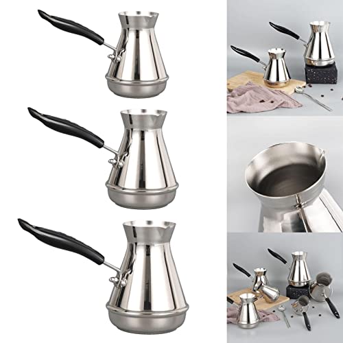 Türkische Kaffeekanne aus Edelstahl, mit langem Griff, 250/350/500 ml, optional für Gasherde (Silber)
