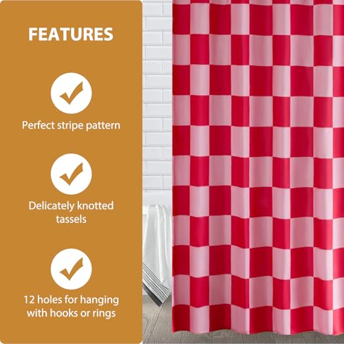 Duschvorhang 180×180cm - Karierter Badevorhang Anti Schimmel Waschbar Wasserdichter Schnelltrocknend für Badewanne mit 12 Haken Retro Schachbrett Shower Curtain Polyester Textil Vorhang (Rot & Pink)