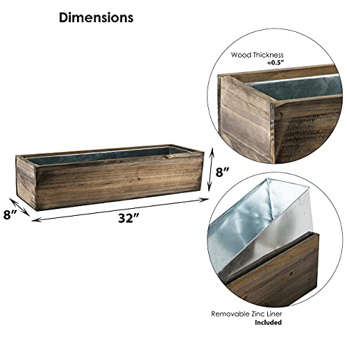 Cys Excel Rectangular Planter Box With Removable Zinc Metal Liner (H:8" Open:32"X8") | Multiple Size Choices Wood Rectangular Planter | Indoor Decorative Window Box #TOP2
