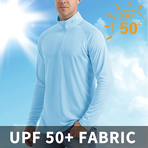 Crysully Men's Long Sleeve 1/4 Zip Swim Rash Guard Upf 50+ Quick Dry Swim Shirts Blue #TOP3