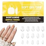 600 Pièces Court Capsule Americaine Ongle Amande, 15 Tailles Faux Ongles, Capsules Ongles Avec Valise De Rangement, Transparent Full Cover Capsule Ongle pour Diy Nail Art (Amande)