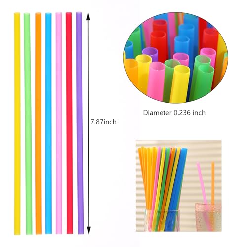YAOSHENG [500 counts] Drinking Plastic Straws Cocktail Straws Colorful Straws Disposable Stirrer 7.87 * 0.236 inch -7Colors (500) - Thumbnail 3
