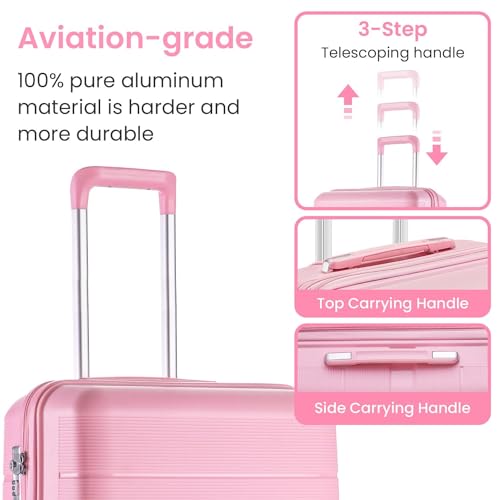 Luggage Sets 4 Piece, Hard Shell Lightweight Carry on Expandable Suitcase with Spinner Wheels Travel Set TSA Lock(#06 Pink)3