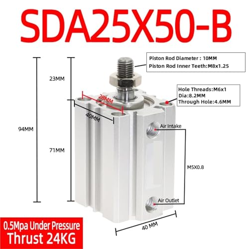 Cylindre pneumatique type SDA-B alésage 25mm en aluminium usiné