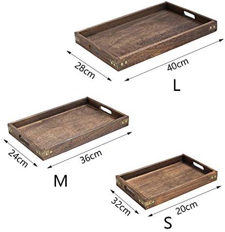 ZDYS Wooden Serving Tray with Handles, Rustic Wood Decorative Tray, Rectangle Breakfast Trays, Food Serving Tray for Fruit Coffee Tea Cupcake Dinner Party Farmhouse Platter