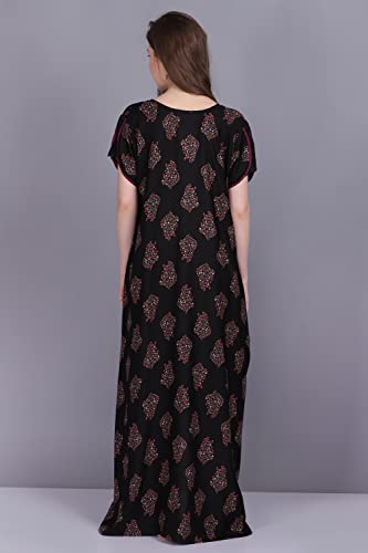 Image of Women's Alpine Botanical Leaves Print Maxi Nightgown with Pocket
