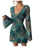 BEAUDRM Women's Western Mini Dress Boho Hippie Long Sleeve Festival Dresses
