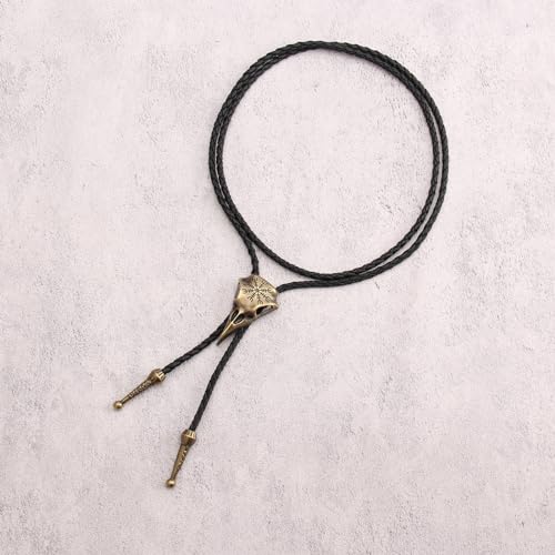 Image of Jeilwiy Bolo Tie for Men Western Cowboy Tie Necklace Gold Bolo Tie Leather Necktie Halloween Tie Accessories for Women