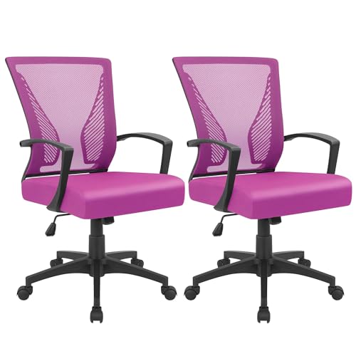 Furmax Office Chair Ergonomic Computer Desk Mesh Chair Mid Back Swivel Lumbar Support with Armrest (2, Pink)