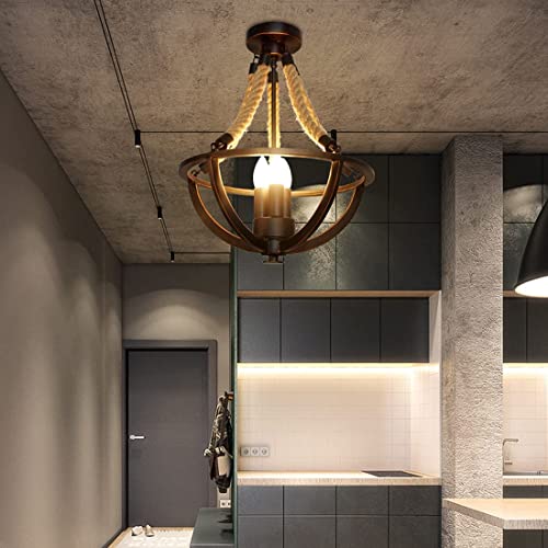 Plafonnier en corde de chanvre rétro à 3 têtes style industriel