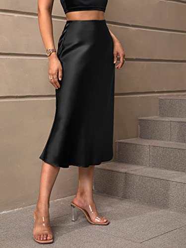 SweatyRocks Women's Midi Satin Skirts Elegant High Waisted Cocktail Party Flowy Skirt3