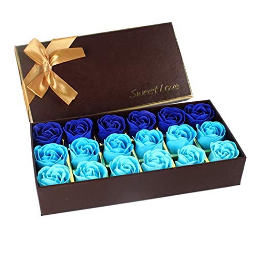 StyleZ 18PCS/Set Rose Flower Petals Shaped Plant Essential Oil Soap Floral Scented Bath Soap for Lady Women Girl (Blue)
