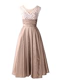  Stillluxury Midi-Abendkleider für Hochzeit, Damen, A-Linie, Tee-Länge, Cocktail, Vintage, Brautkleid, US-EV135, champagnerfarben, 36
